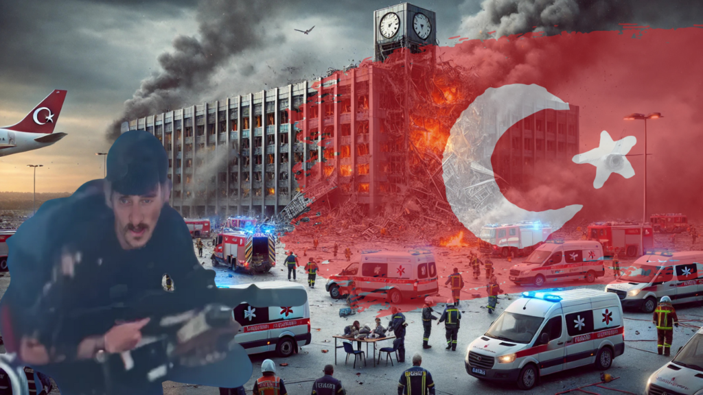 Tragic terror attack in Turkey with explosion at Aerospace Industries headquarters near Ankara, emergency response and devastation.